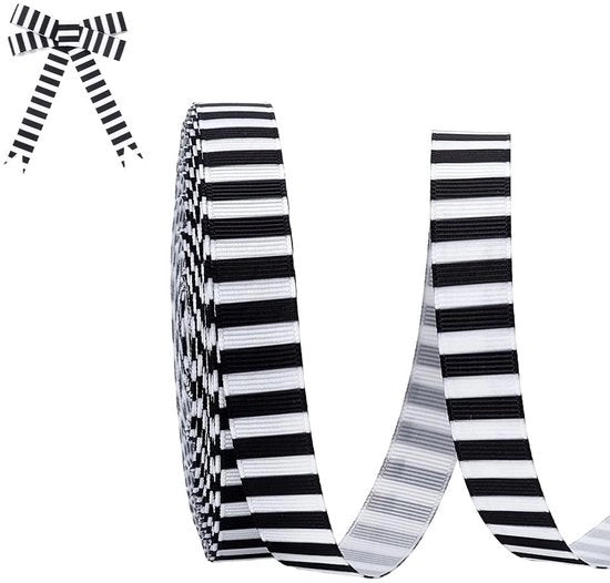 Decorazione con Lint a Grosgrano 5/8 pollici - a Strisce Nere e Bianche - Lint Decorativo - Confezione di Regalo - Lint per Matrimonio - Lint per Artigianato - Lint in Poliestere di Alta Qualità