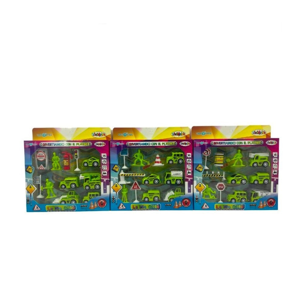Trade Shop - Playset Costruzioni La Mia Città Verde Con Personaggi Veicoli Segnali 11 Pezzi -