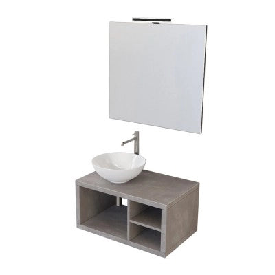 Mobile bagno sospeso 80 cm grigio cemento con vani a giorno completo di lavabo e specchio Master