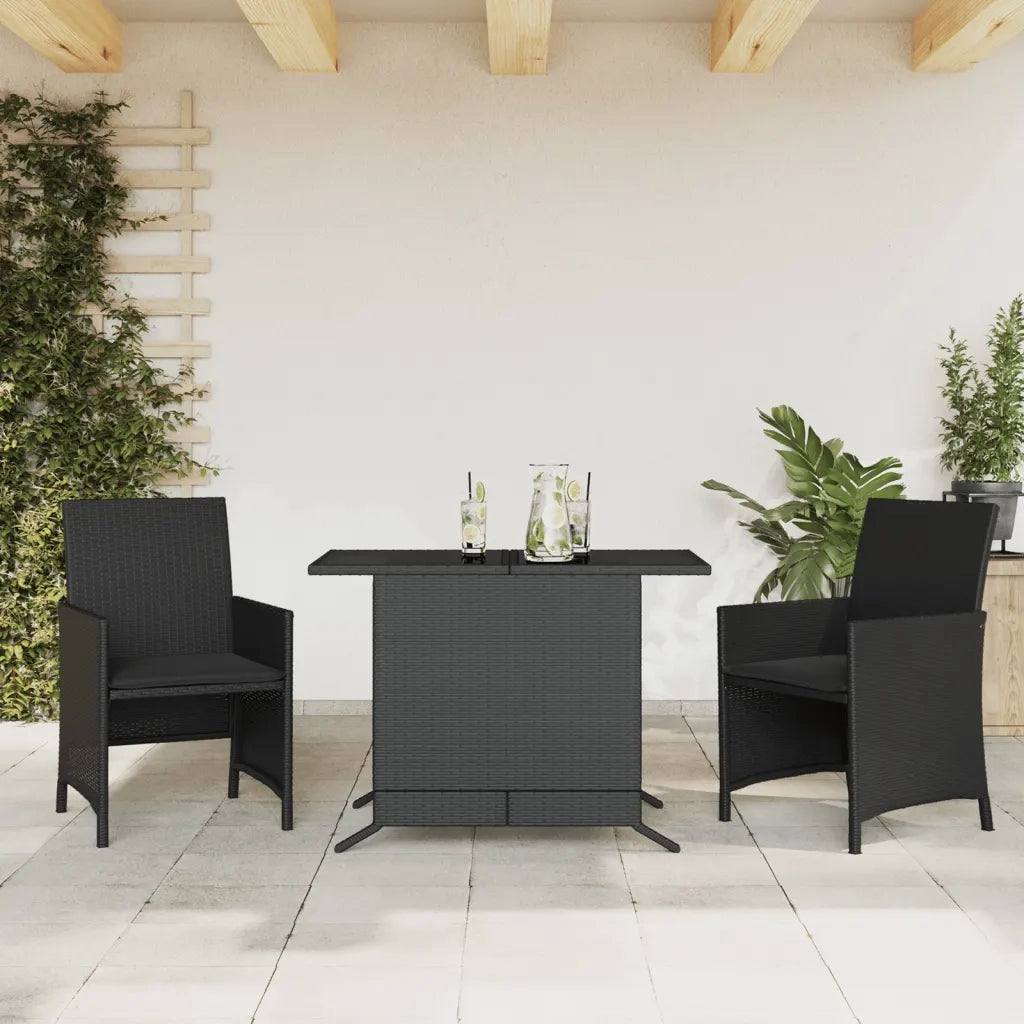 Set da Bistrò 3 pz con Cuscini Nero in Polyrattan 365117