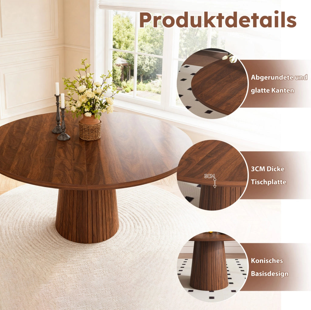 Tavolo da pranzo rotondo 110 cm in MDF con impiallacciatura effetto noce; colore noce