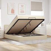 Struttura Letto Pouf con Materasso Crema 160x200 cm in Tessuto 3312490