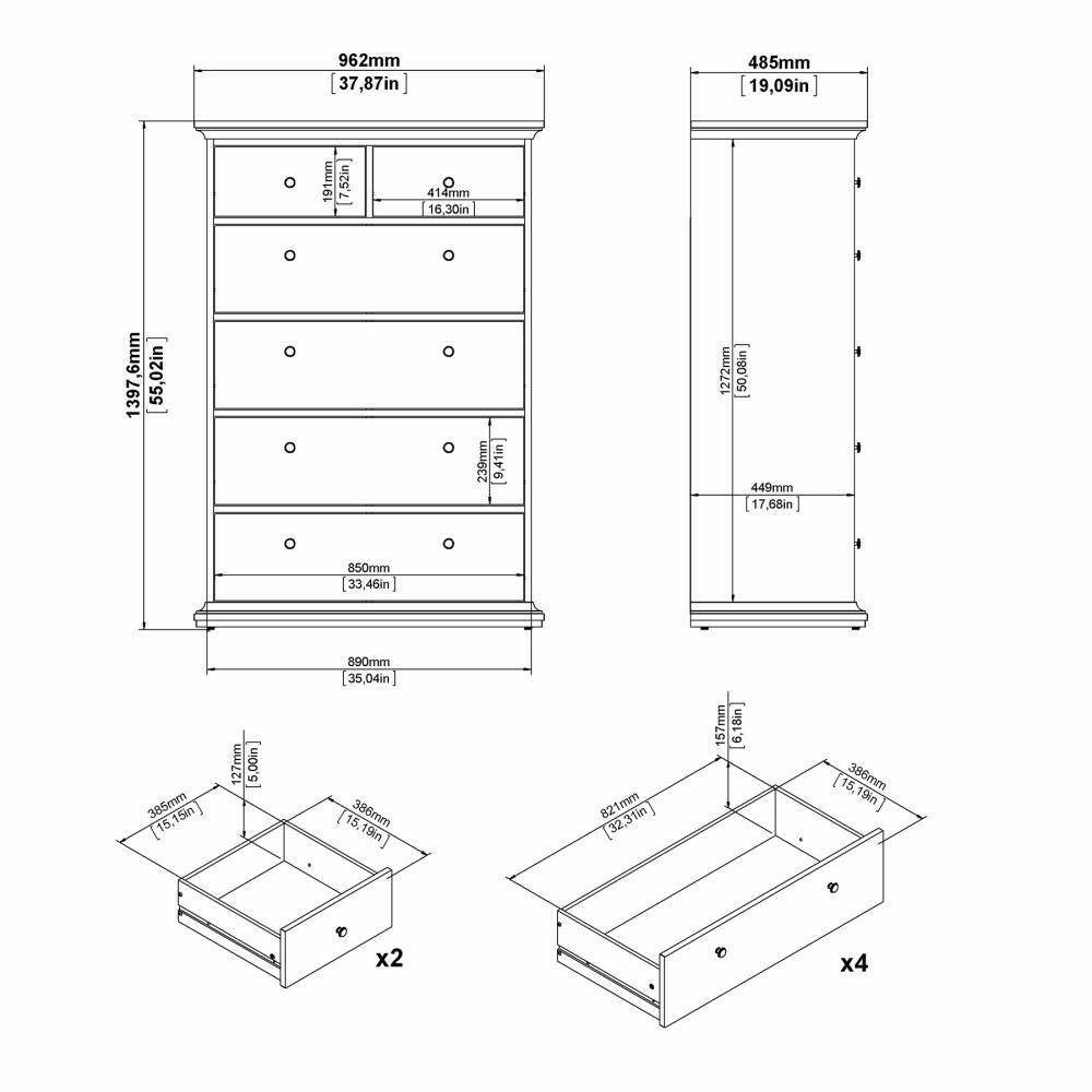 Cassettiera Gaetana, Settimino multiuso, Comò camera da letto, Mobile con cassetti, 96x49 h139 cm, Grigio