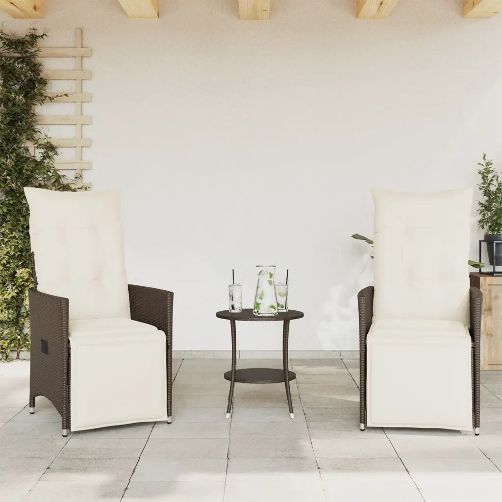 Set BistrÃ² 3 pz con Cuscini Marrone in Polyrattan