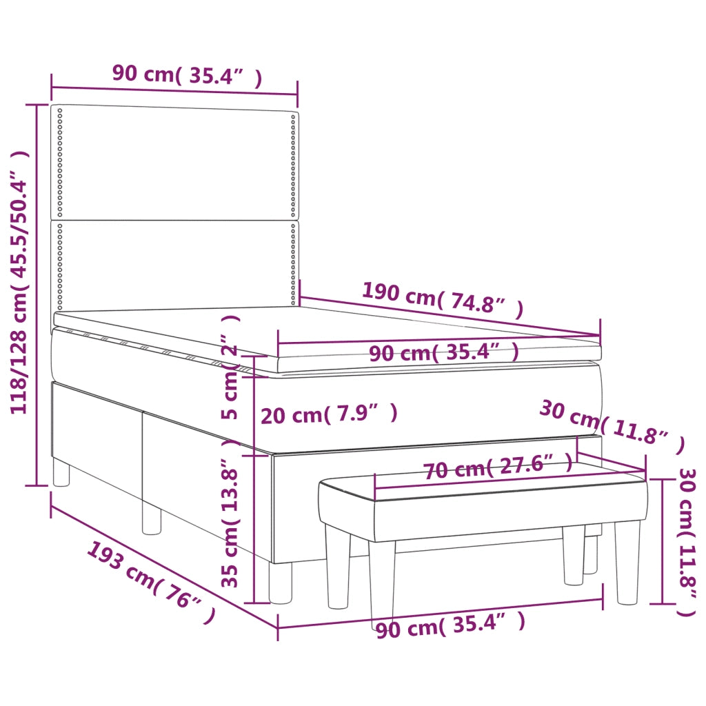 Giroletto a Molle con Materasso Marrone Scuro 90x190cm Tessuto 3137040
