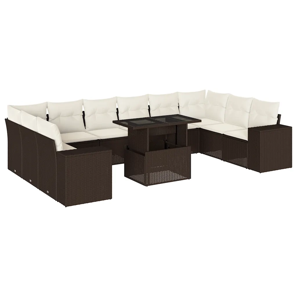 Set Divani da Giardino 11 pz con Cuscini Polyrattan Marrone