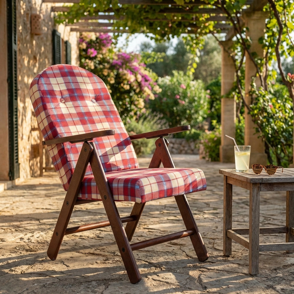 Poltrona Sdraio 4 posizioni con cuscino in Cotone Legno cm 61x75x110 - BURT