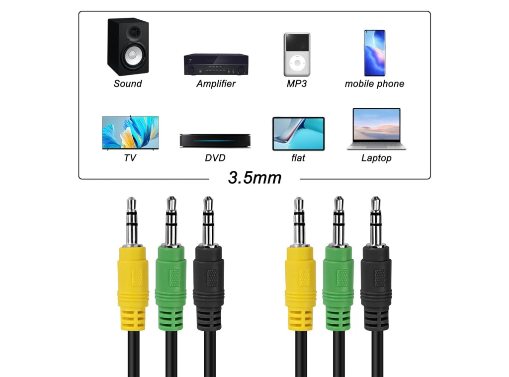 XMSJSIY Cavo Audio Stereo AUX 3.5mm TRS 3 Maschio a 3 Maschio per Altoparlanti 5.1 Compatibile con Dispositivi Multimediali 1,5 m 2 pezzi