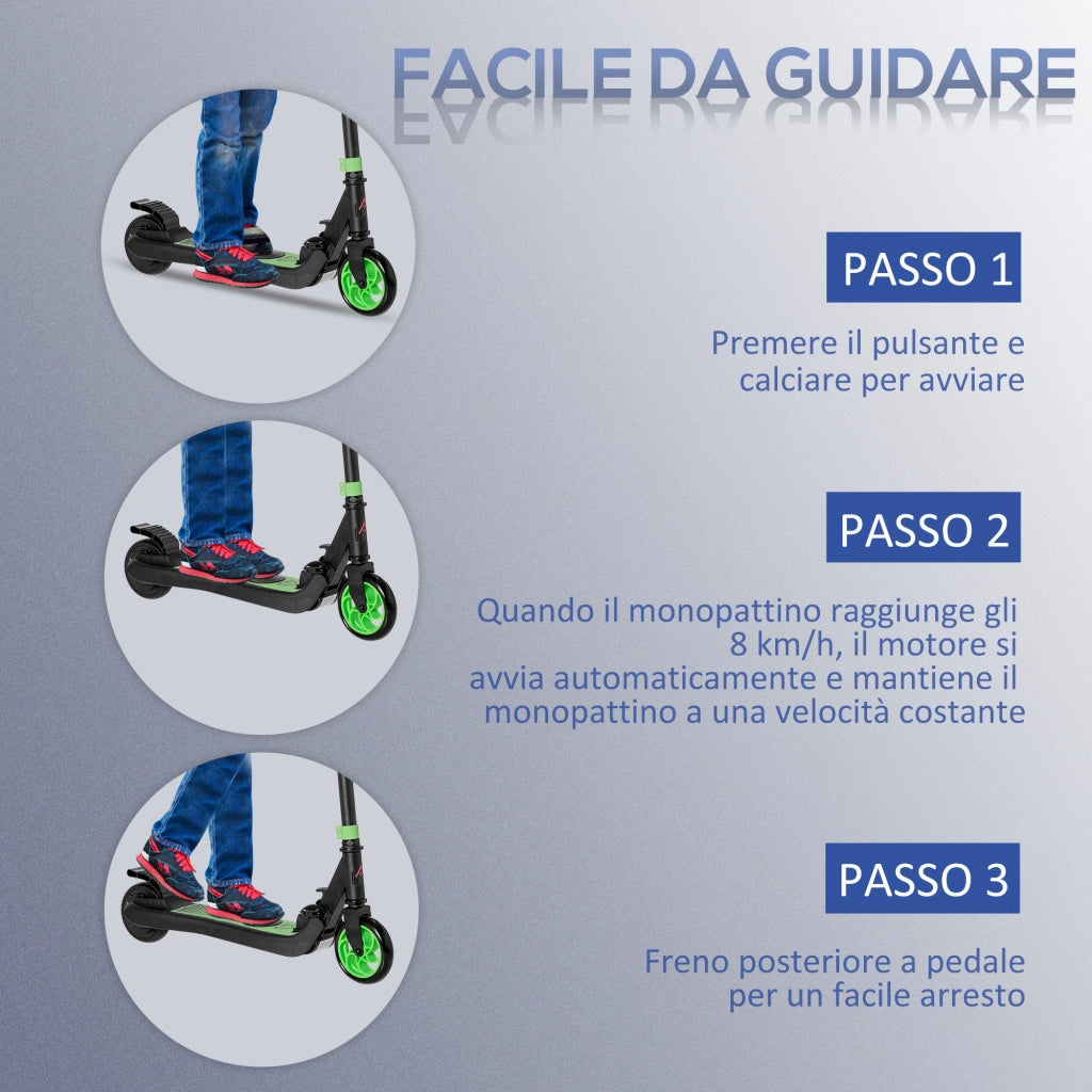Monopattino Elettrico Pieghevole per Bambini ¨C zephmum ¨C Nero e Verde 71x36.5x75-80 cm