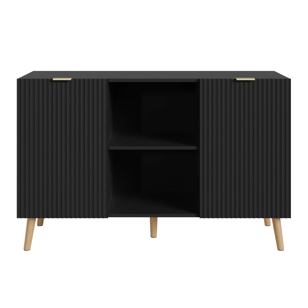 Credenza Nand Madia con 2 Ante Scanalate 120x40x76 cm Nero [en.casa]