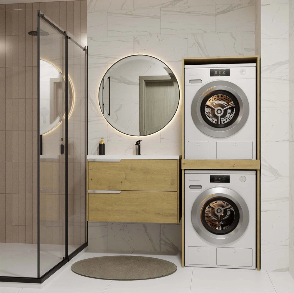 Mobile bagno per lavatrice e asciugatrice POLA twin scaffale colonna rovere artisan