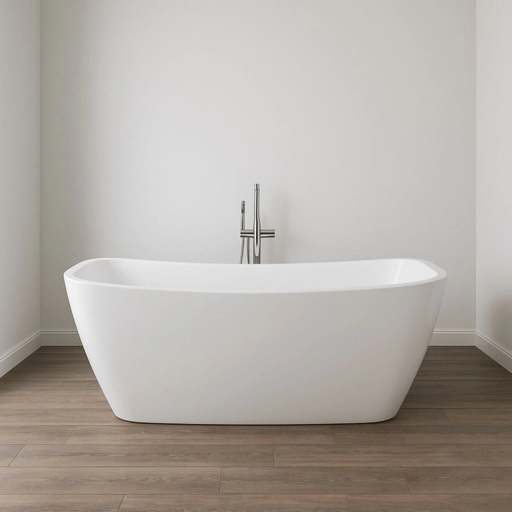 Vasca da bagno rettangolare freestanding bianco lucido in acrilico