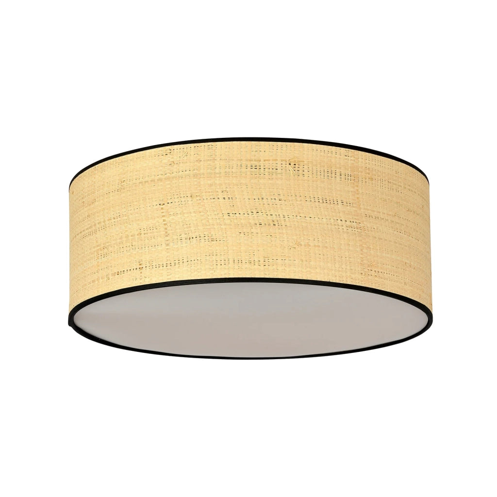 Plafoniera Nordica 3 Luci Drago In Acciaio Nero E Rattan
