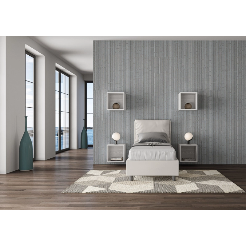 Letto imbottito Singolo 80x200 cm Antea - Bianco,Similpelle,Contenitore
