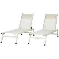 Chaise Longue Lettino Prendisole Reclinabile 2pz in Alluminio e Poliestere, 55x195x30 cm, Beige