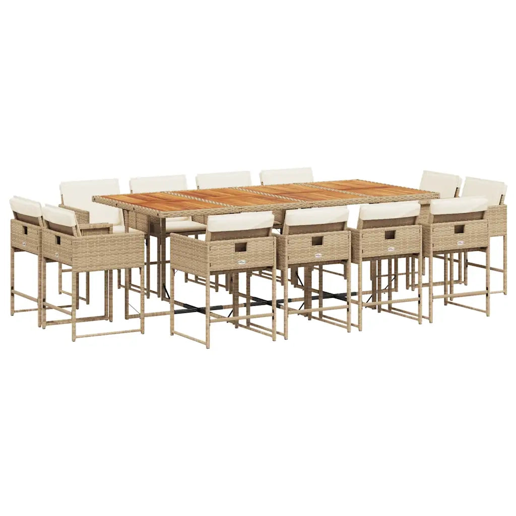 Set da Pranzo da Giardino 13 pz con Cuscini Beige in Polyrattan