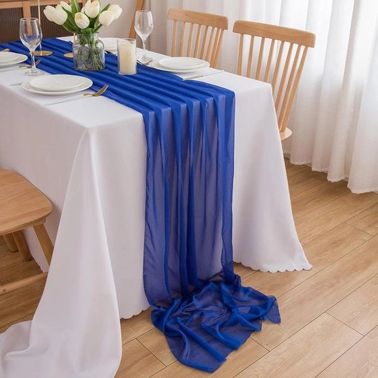 Tela di chiffon per tavolo, azzurro reale (70 cm x 3 m), decorativo, decorazione di tavolo elegante per compleanni e matrimoni.