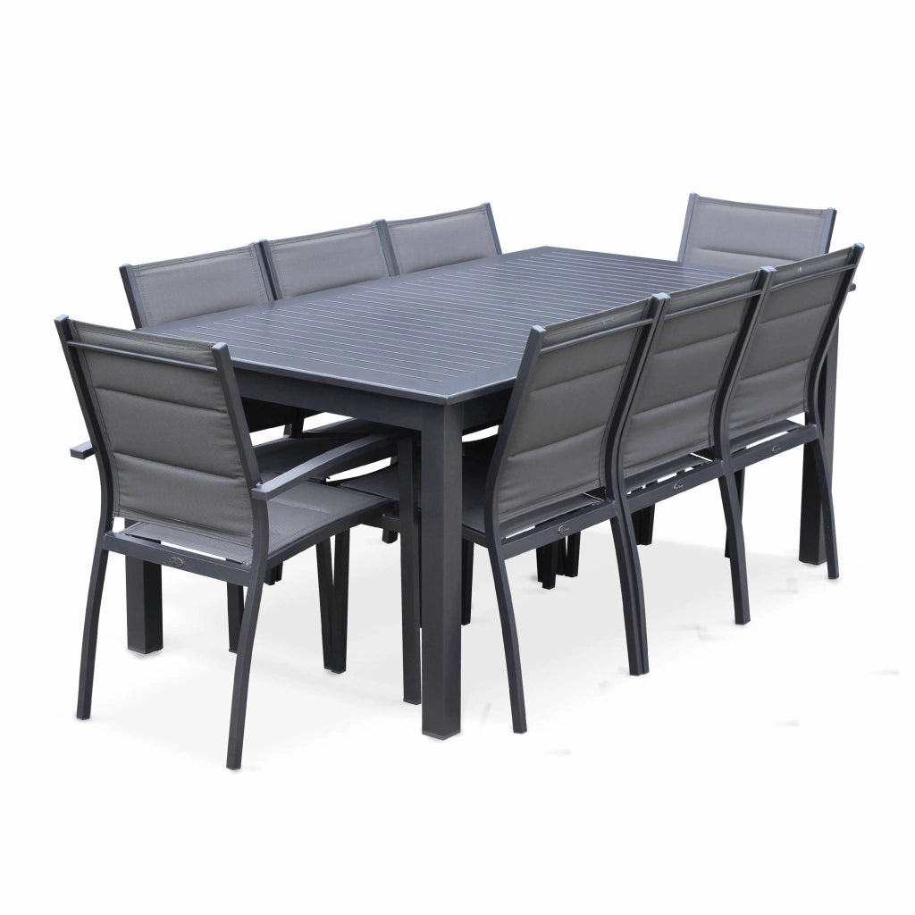 Set tavolo da giardino allungabile in alluminio con 8 posti, antracite