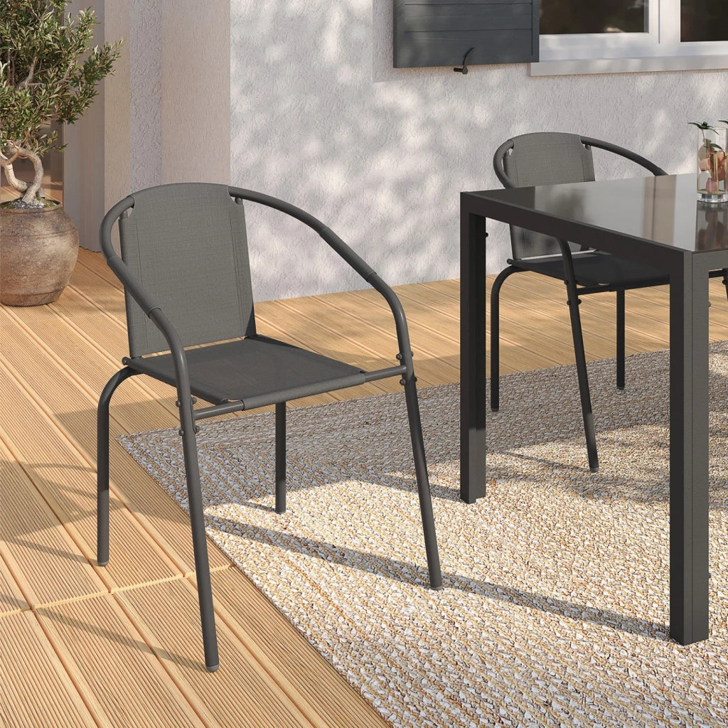 IDMarket - Set di 6 sedie da giardino impilabili THELMA in metallo e textilene, grigio antracite