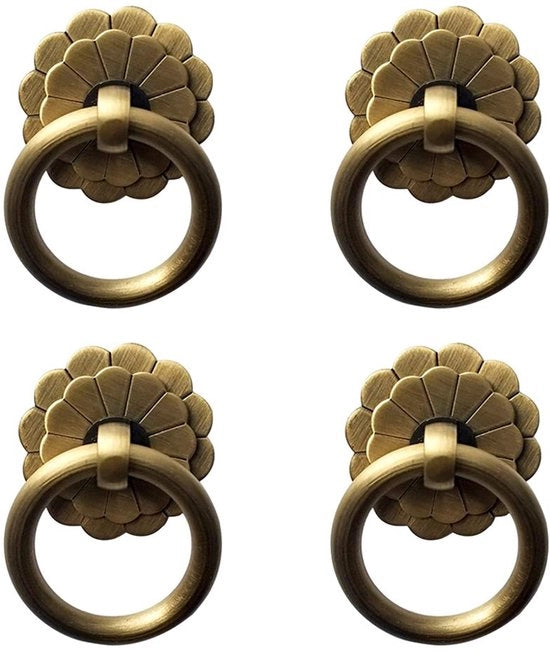 Maniglie a forma di anello in ottone antico - Accessori per mobili d'epoca - 4 pezzi - Bronzo antico