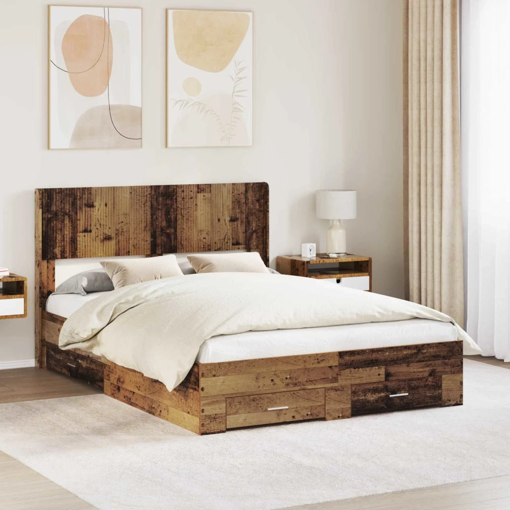 Struttura del letto con stoccaggio e testata Legno antico 3414497