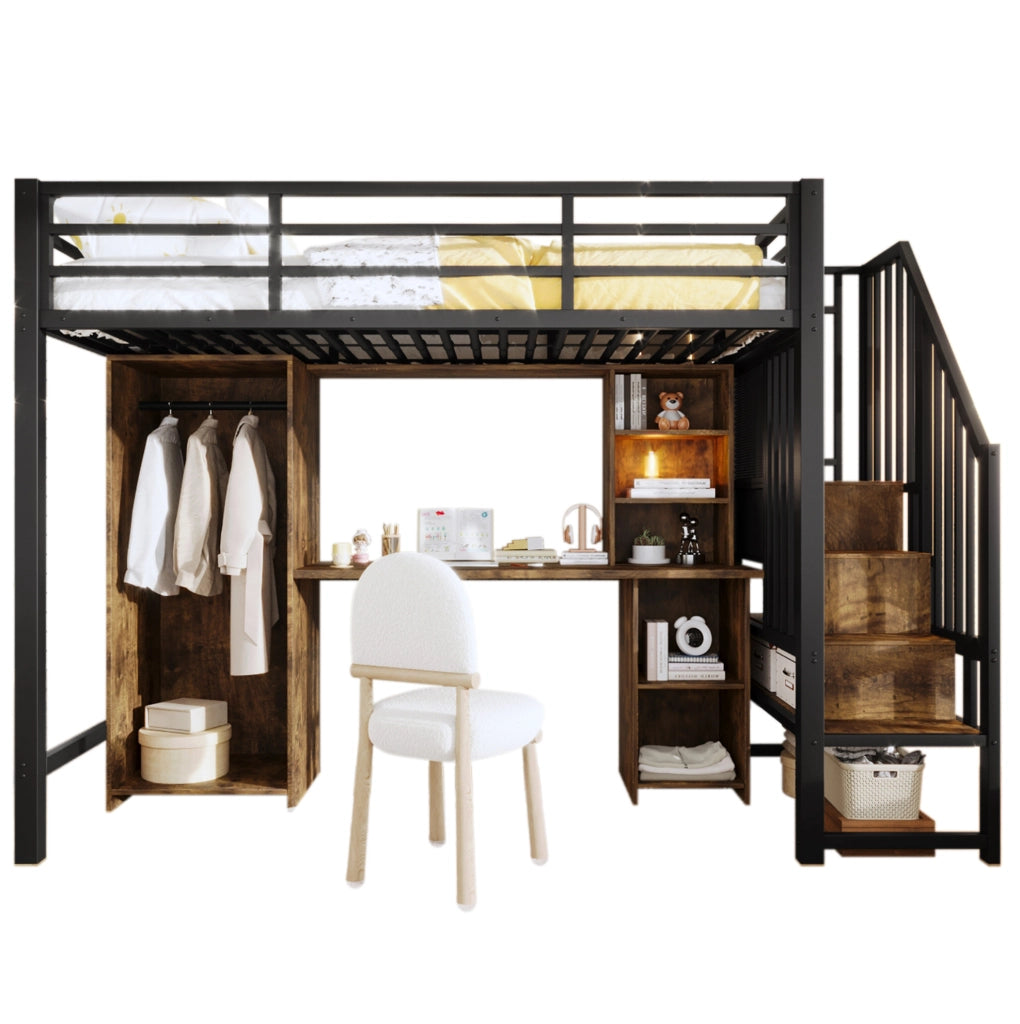 Letto a soppalco 90x200 cm con armadio e scrivania nero