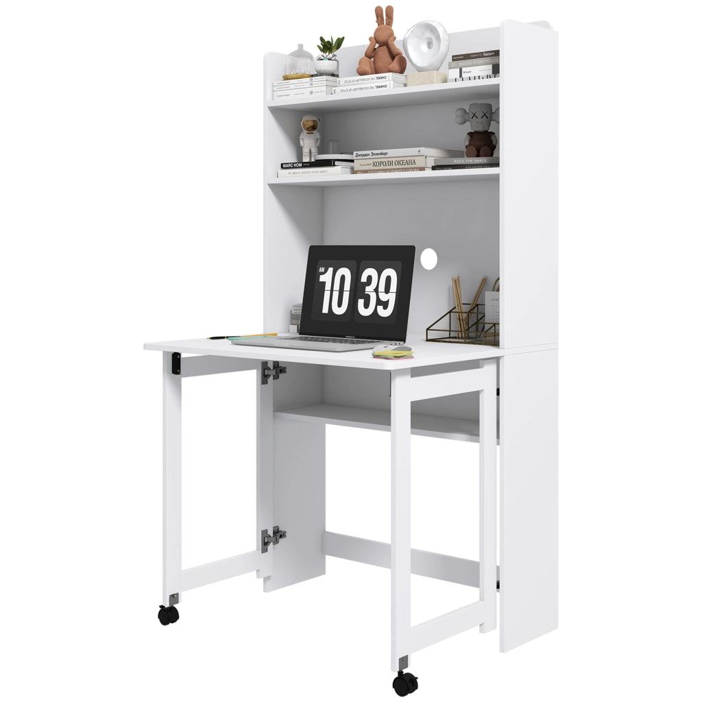 Scrivania Pieghevole con Libreria 4 Ripiani ¨C zephmum ¨C 80x69x155 cm Bianco