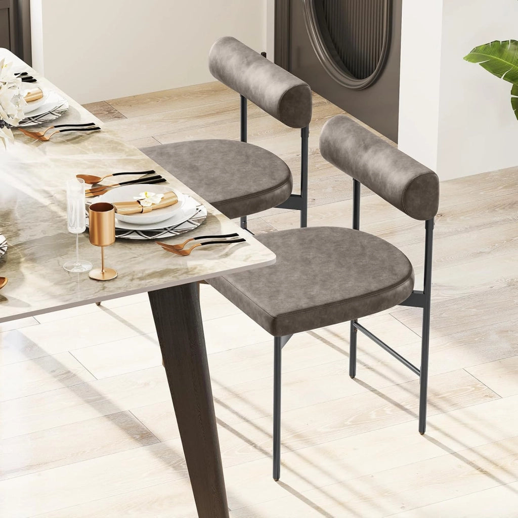 Set di 2 sedie da cucina, imbottite, schienale imbottito, seduta in pelle PVC, con gambe in metallo, portata fino a 180 kg, colore grigio