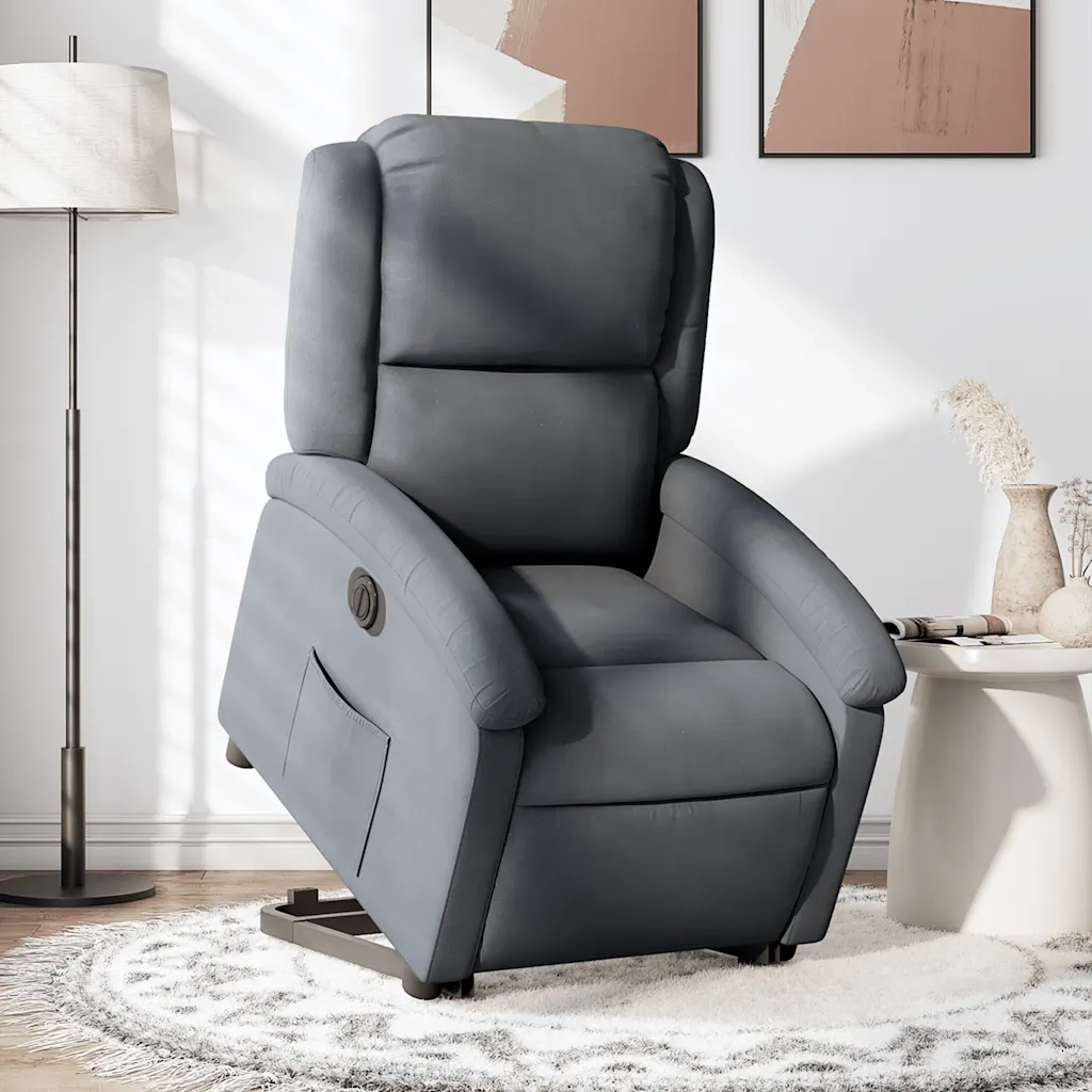 Poltrona | Sedia Relax Alzapersona Reclinabile Elettrica Grigio Scuro Velluto