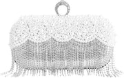 Borsa da Spalla per Donna con Frangia e Strass, Portamonete con Cerniera e Catena, Borsa da Spalla Elegante per Matrimonio, Festa di Sera, Compleanno e Festa di Ballo, Argento.