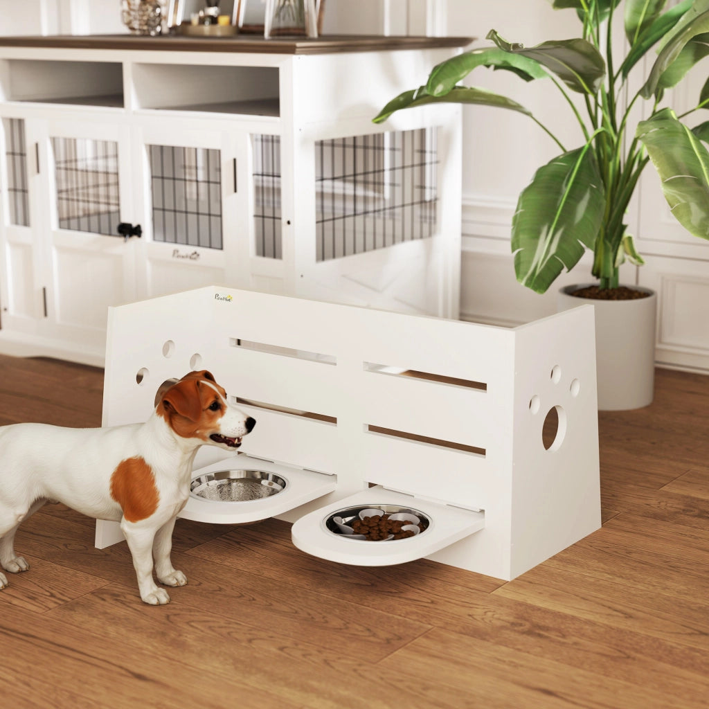 Sostegno per ciotole per cani ¨C zephmum ¨C 2 scodelle in acciaio inox, bianco
