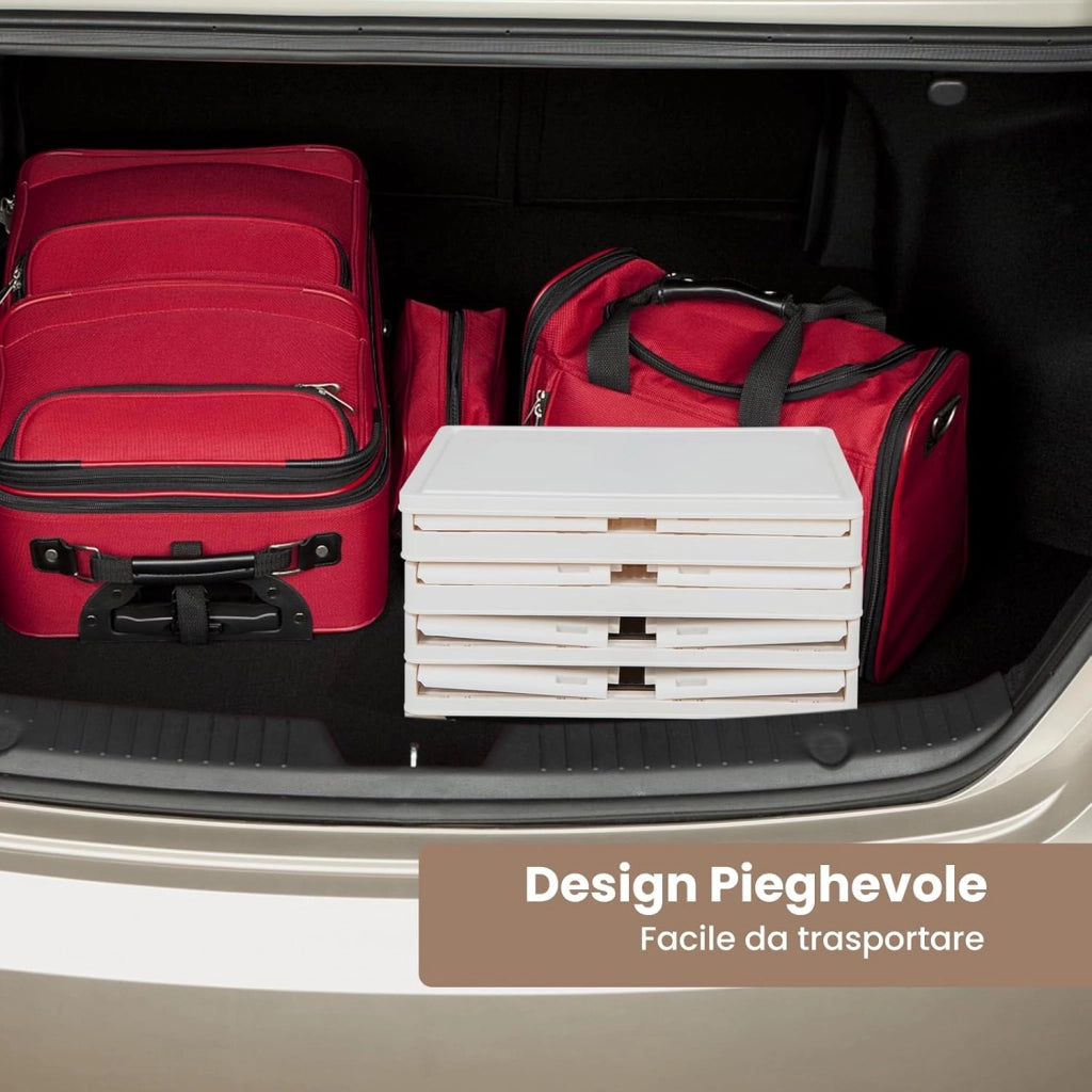 Scarpiera Pieghevole a 3/4/6 Piani, Mobile Multiuso Impilabile con Porte Trasparenti Magnetiche e Ruote Piroettanti Bloccabili, Contenitore con Coperchio per Cibi Giocattoli Abiti (4 Piani)