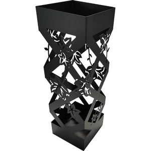 Portaombrelli da Ingresso Design Floreale Quadrato 15,5x15,5x49 cm in Ferro Nero