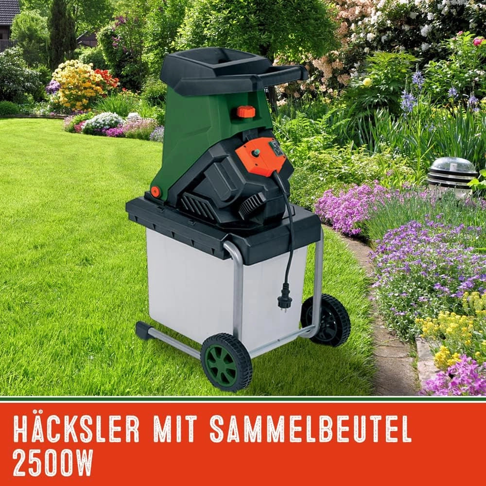 ® Trituratore da Giardino 3100 W max. 40 mm di Spessore Rami Elettrico 50 L Robusta Cesta di Raccolta Trituratore di Rami in Acciaio