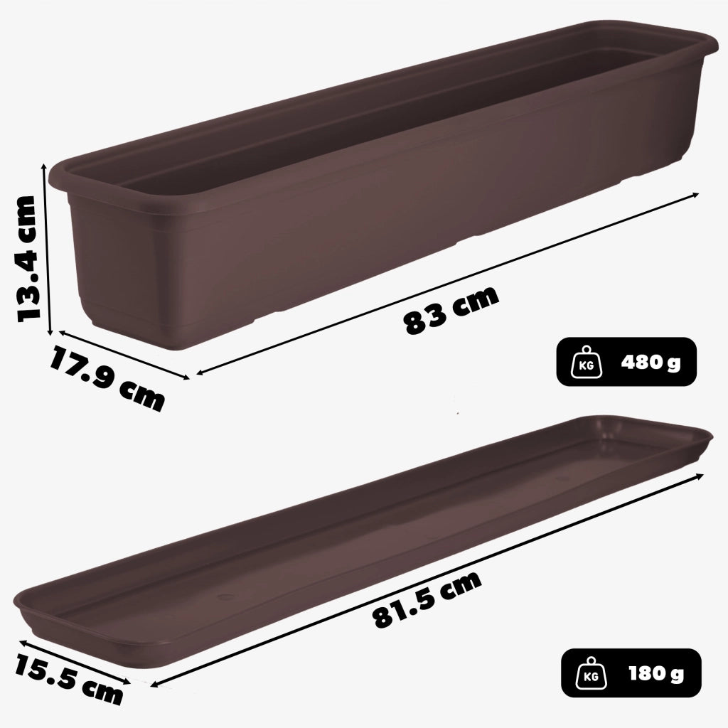 Vaso da fiori rettangolare KADAX per balcone, 80 cm con supporto in plastica.
