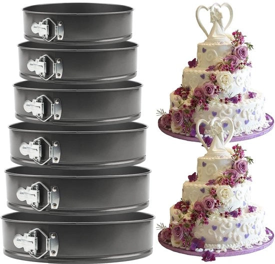 Set di teglie per torte da 6 - Forme per torte rotonde - Forme per spring roll con fondo rimovibile - Smalto antiaderente - Acciaio inossidabile di alta qualità - Progetto impermeabile - Forma per torte