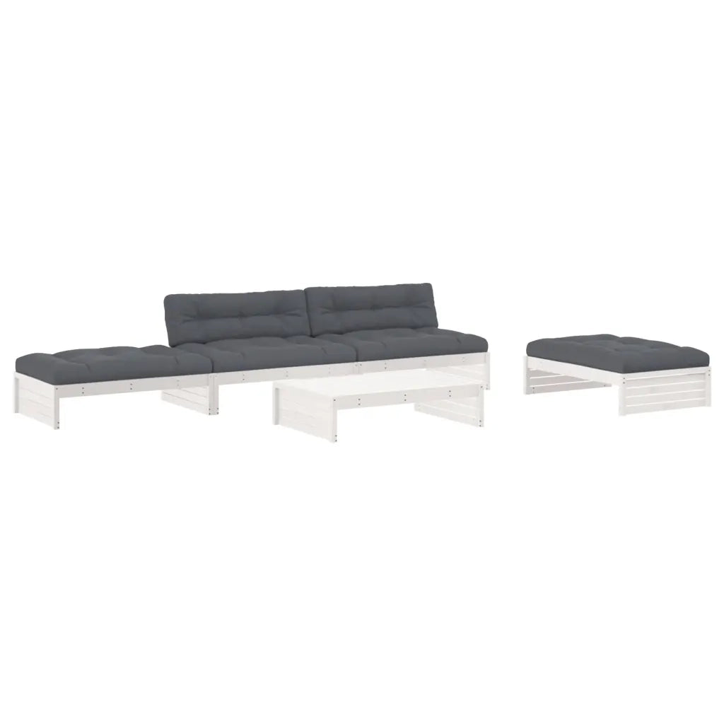 Set Divani da Giardino 5pz con Cuscini in Legno Massello Bianco 3186145