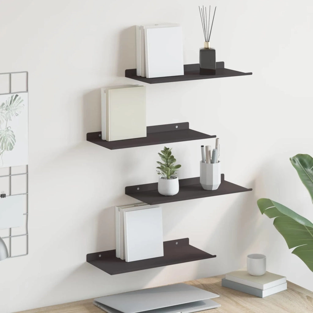 Mensola sospesa 4 pcs Nero 40 x 18 x 2,5 cm Acciaio