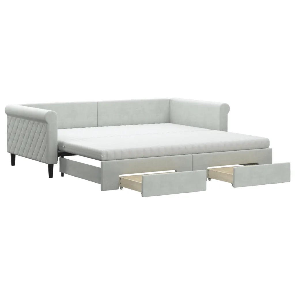 Divano Letto Estraibile Cassetti Grigio Chiaro 100x200 Velluto