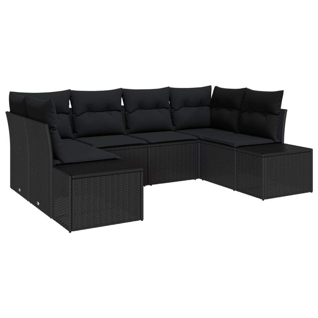 Set di divani da giardino a 6 pezzi con cuscini Nero Polyrattan