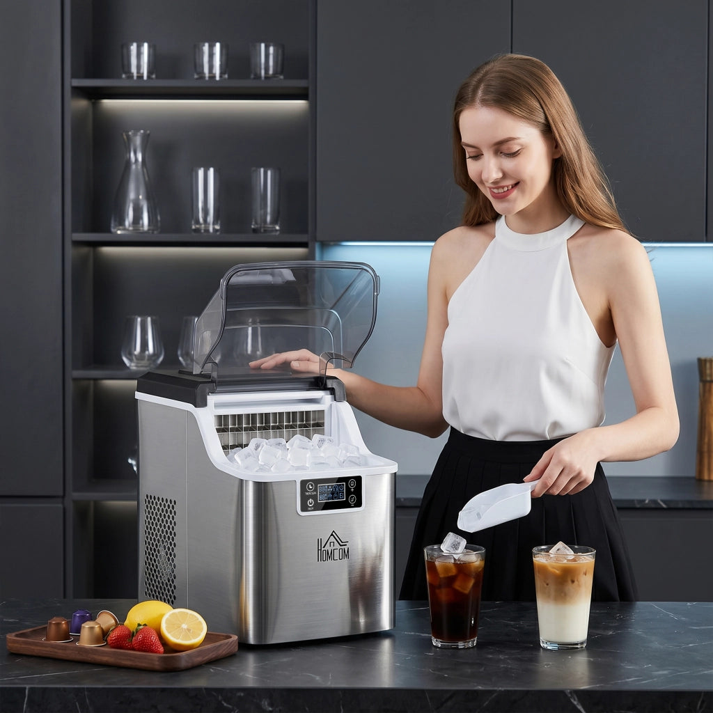 Macchina del Ghiaccio Autopulente da 24 Cubetti ¨C Minimal ¨C Acciaio Inox 25.2x36x37.1 cm