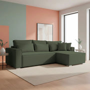Divano Angolare Emily verde con Letto Easy Open, Contenitore e Penisola Reversibile – Comfort e Design per il Living