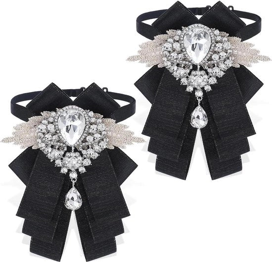 Vestito di pizzo con applicazioni di strass regolabili - Decorazione per abito da sposa - Cravatta festiva per compleanno - Nero .