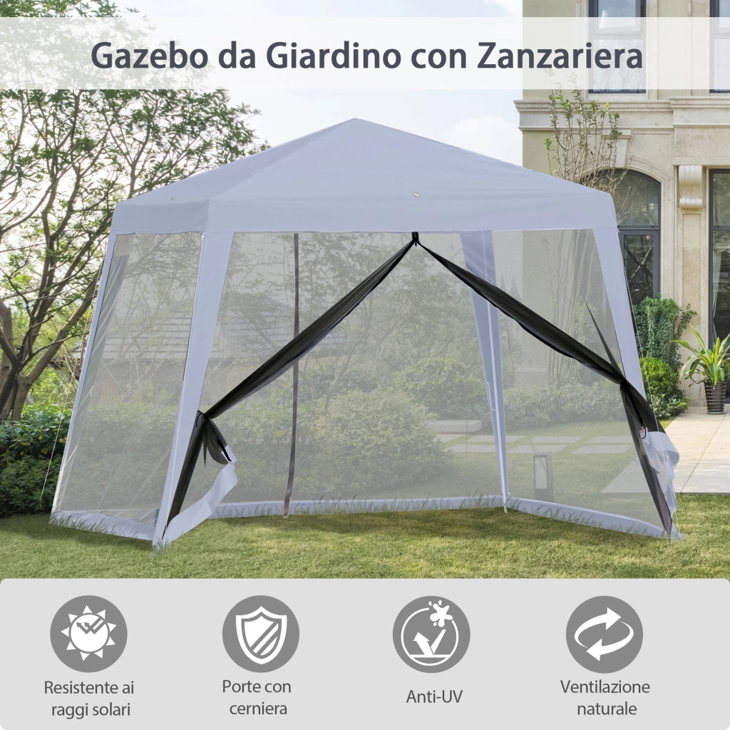 Gazebo da Giardino Esterno con Zanzariere ¨C zephmum ¨C Poliestere Grigio 3x3x2.45 m