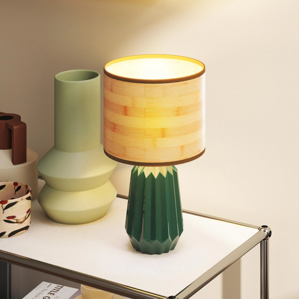 Lampada da Tavolo Retro ¨C zephmum ¨C Verde e Legno Naturale