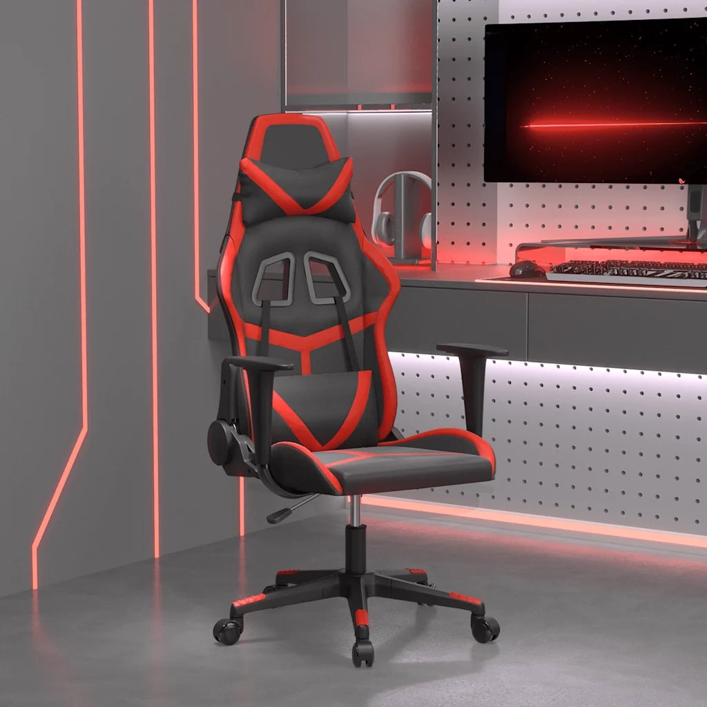 vidaXL Sedia da Gaming Massaggiante Rosso e Nero in Similpelle