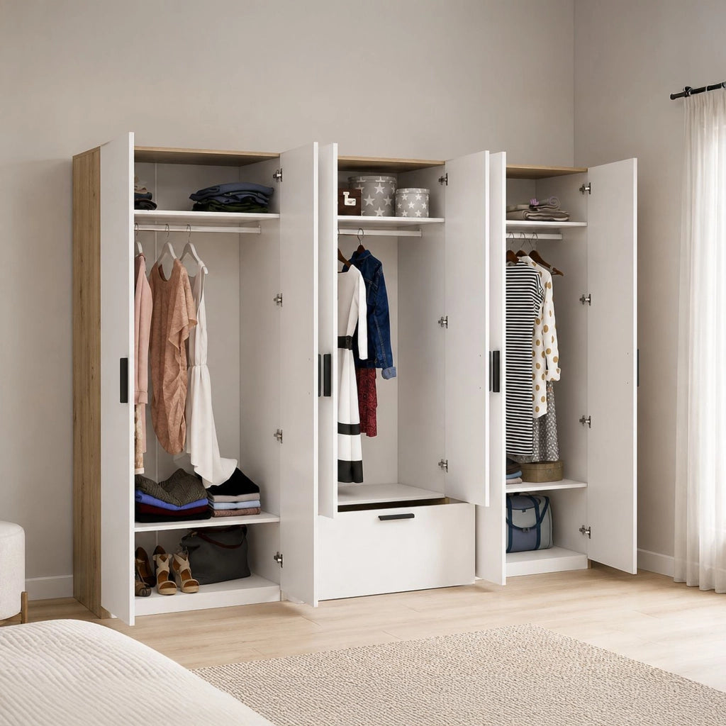 Armadio Camera da Letto Letotava, Guardaroba Grande 3 Ripiani, 269x210h cm Bianco