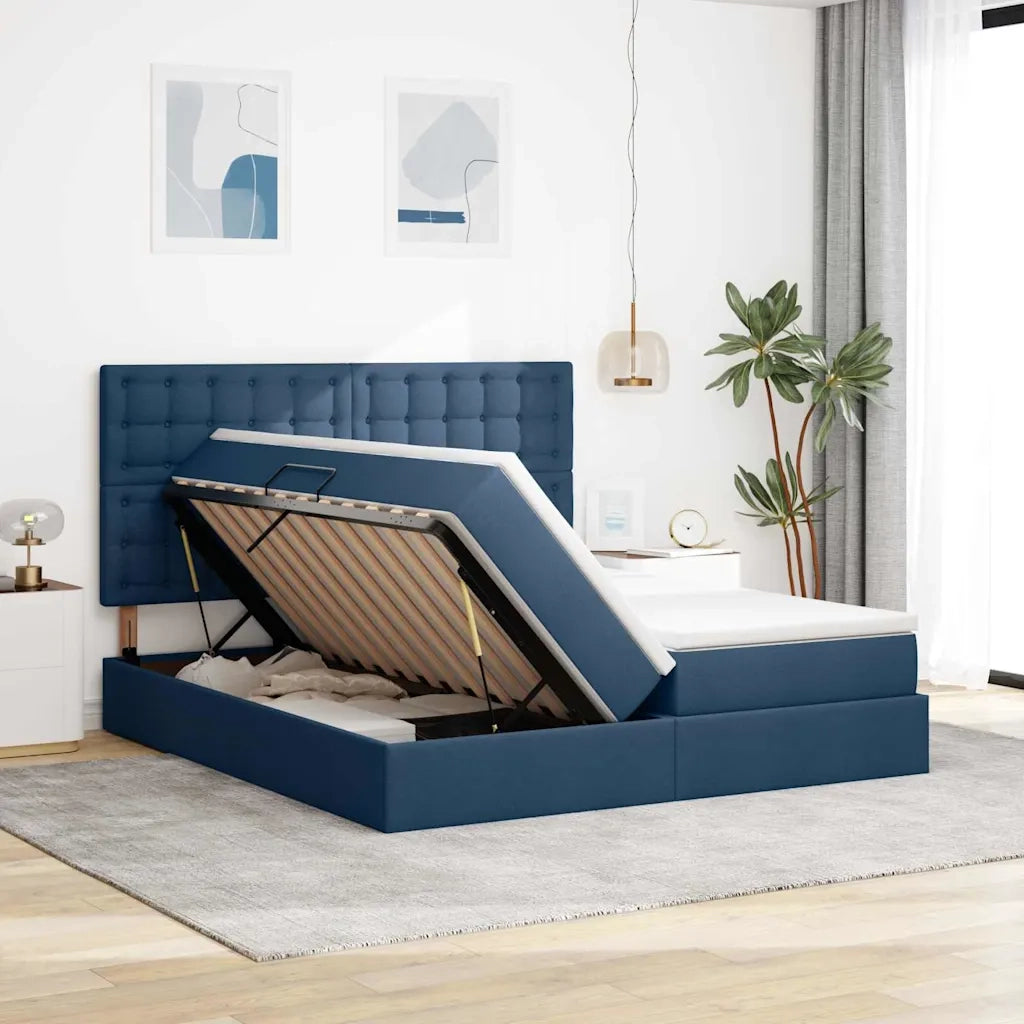 Letto con luci a strisce a LED Blu 200 x 200 cm Tessuto 3372868