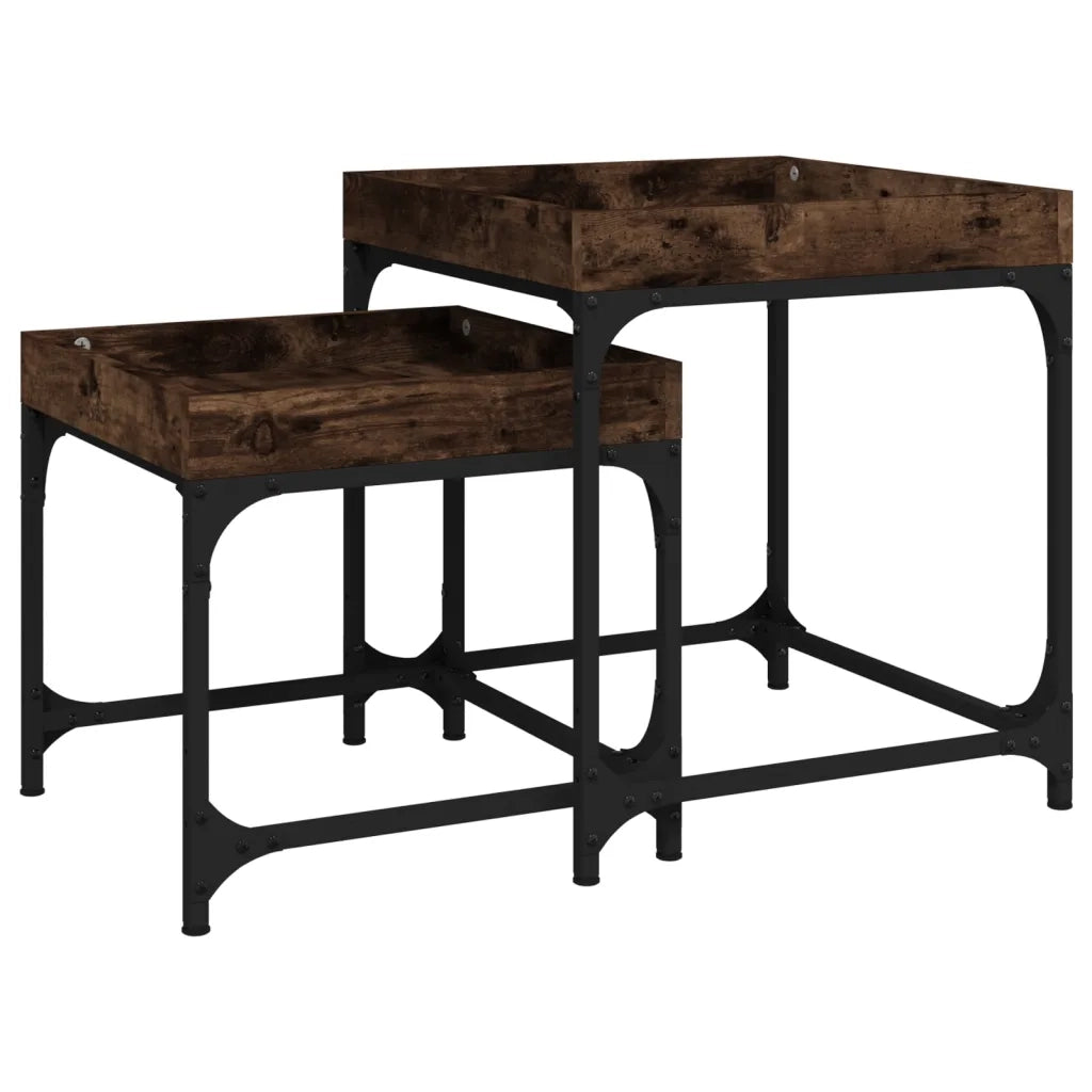 Tavolini 2 pz Rovere Fumo in Legno Multistrato 823284