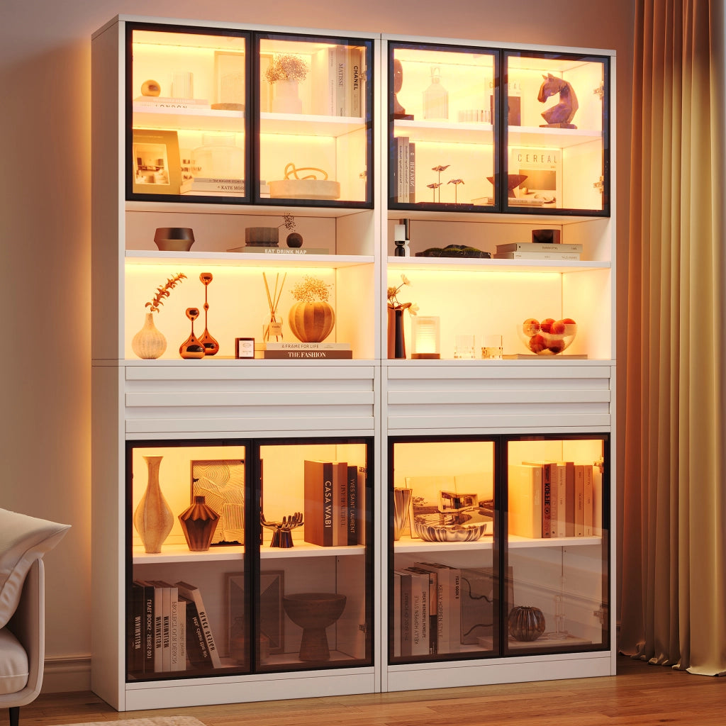 Vetrina con LED e 1 cassetto per soggiorno in MDF bianco 80 × 35 × 200 cm